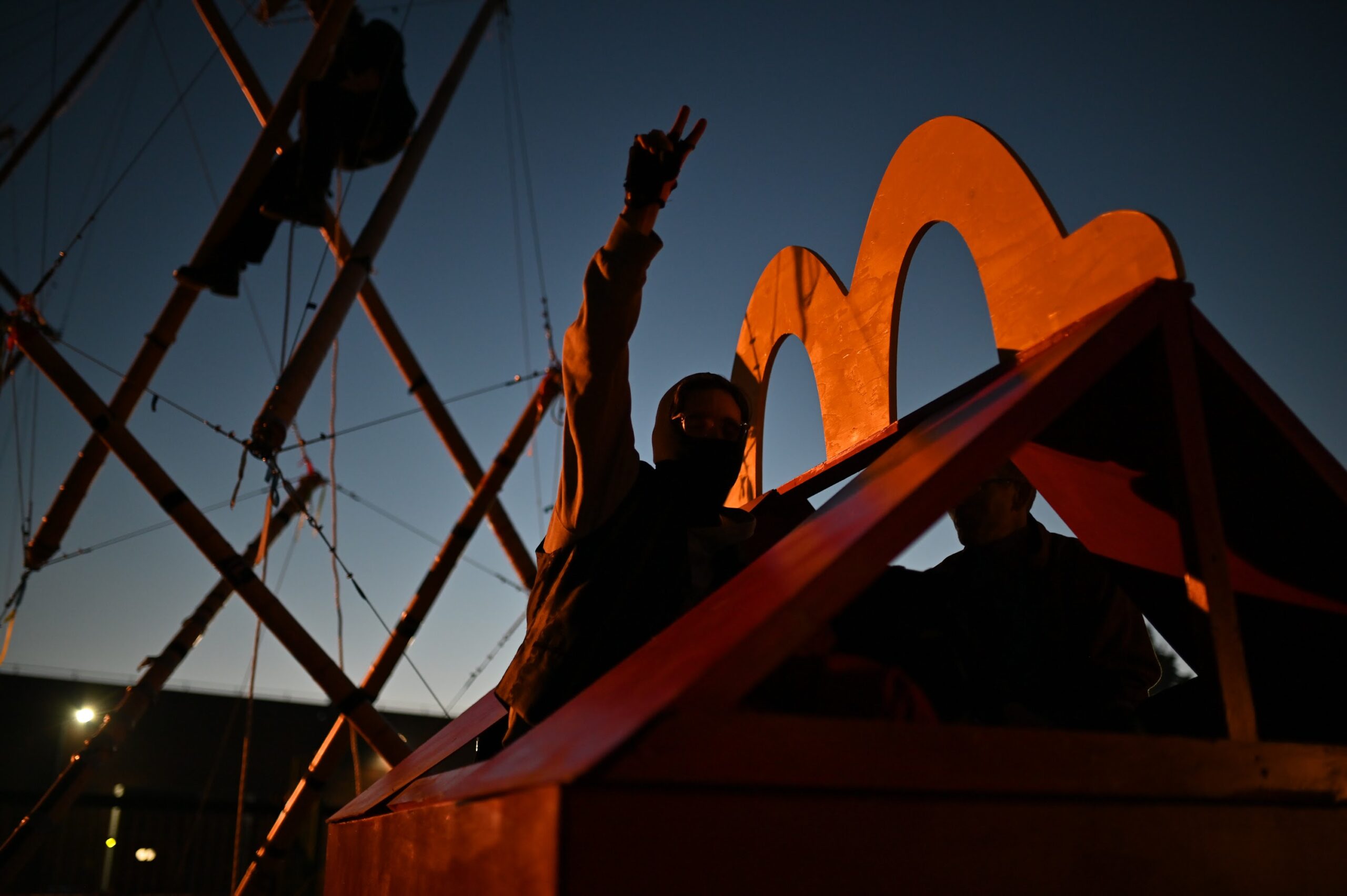 Animal Rebellion stage a blockade outside McDonald's meat supplier OSI food solutions